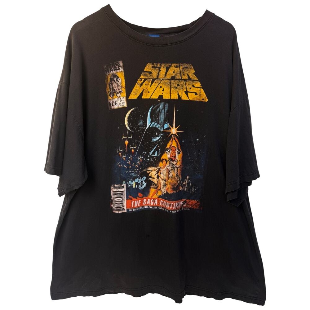 Star Wars Saga Continues Graphic T Shirt Mens 2XL Black Movie Poster Sci Fi